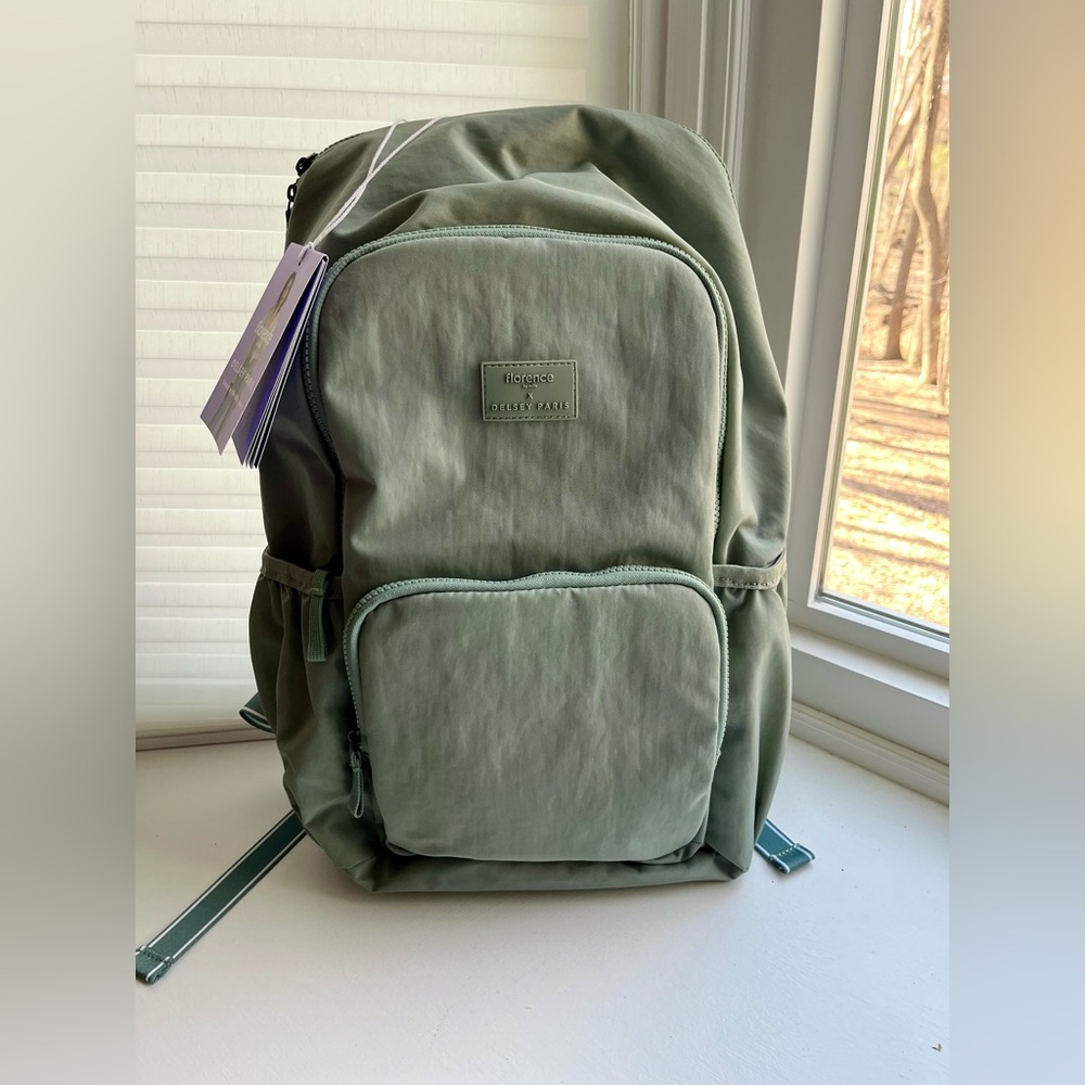NWT Florence by Mills x Delsey Nylon Travel Laptop Backpack Sage Green Bag Mod